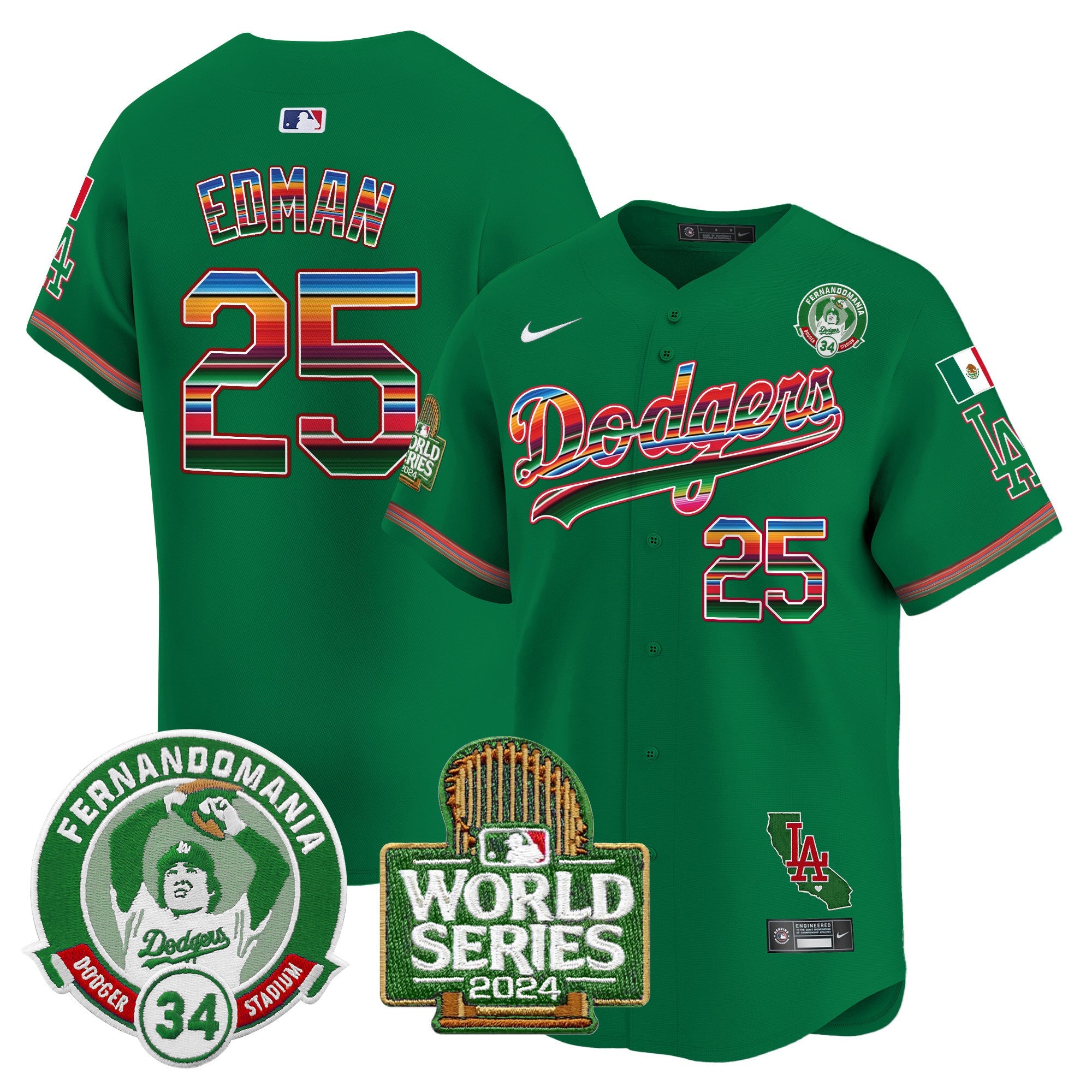 Men’s Mexico Fernando Valenzuela & 2024 World Series Patch Vapor Premier Limited Jersey