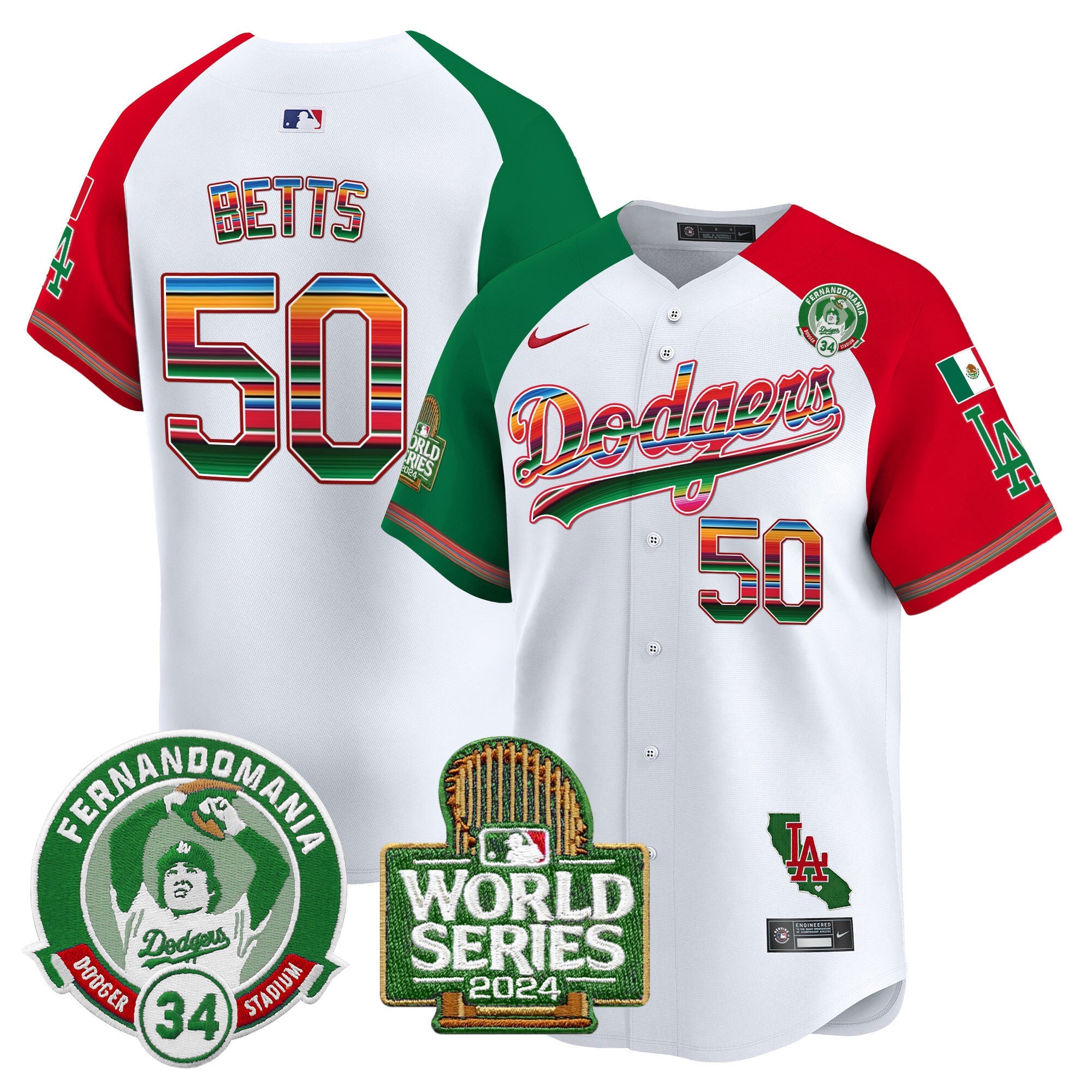 Men’s Mexico Fernando Valenzuela & 2024 World Series Patch Vapor Premier Limited Jersey