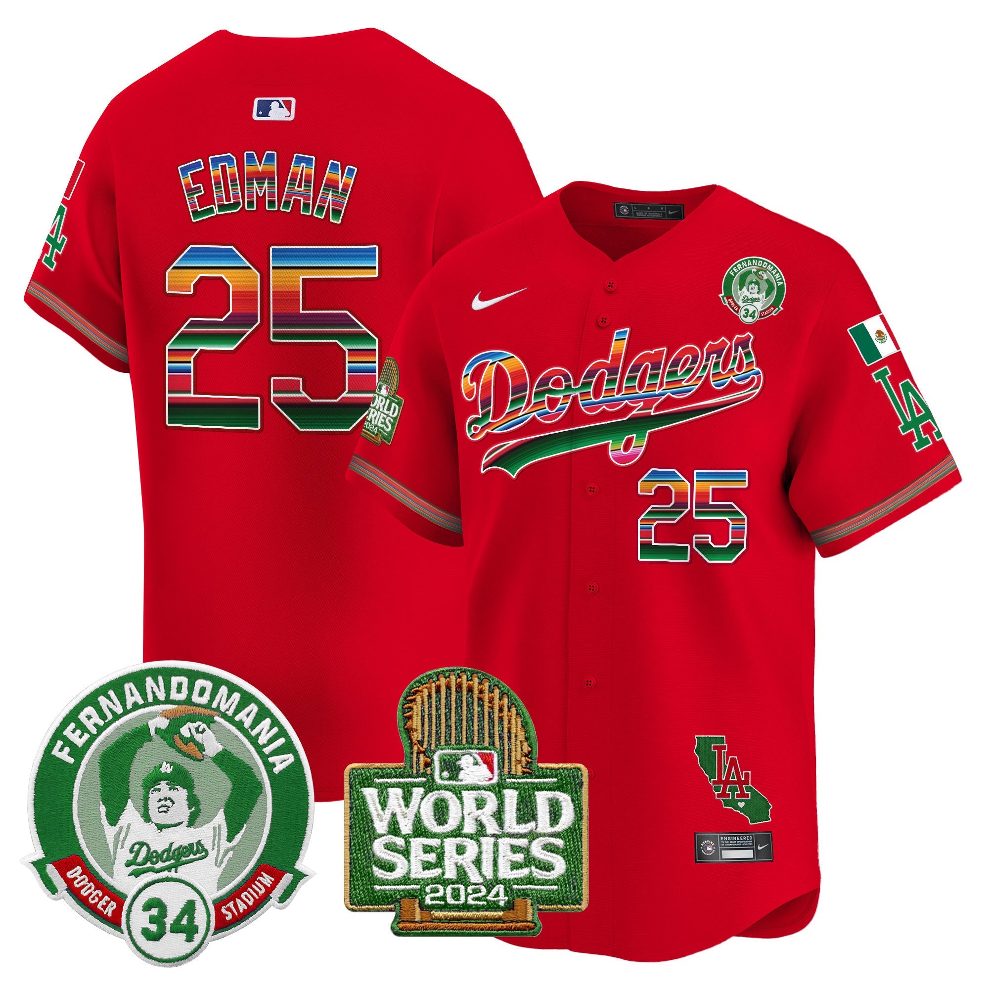 Men’s Mexico Fernando Valenzuela & 2024 World Series Patch Vapor Premier Limited Jersey