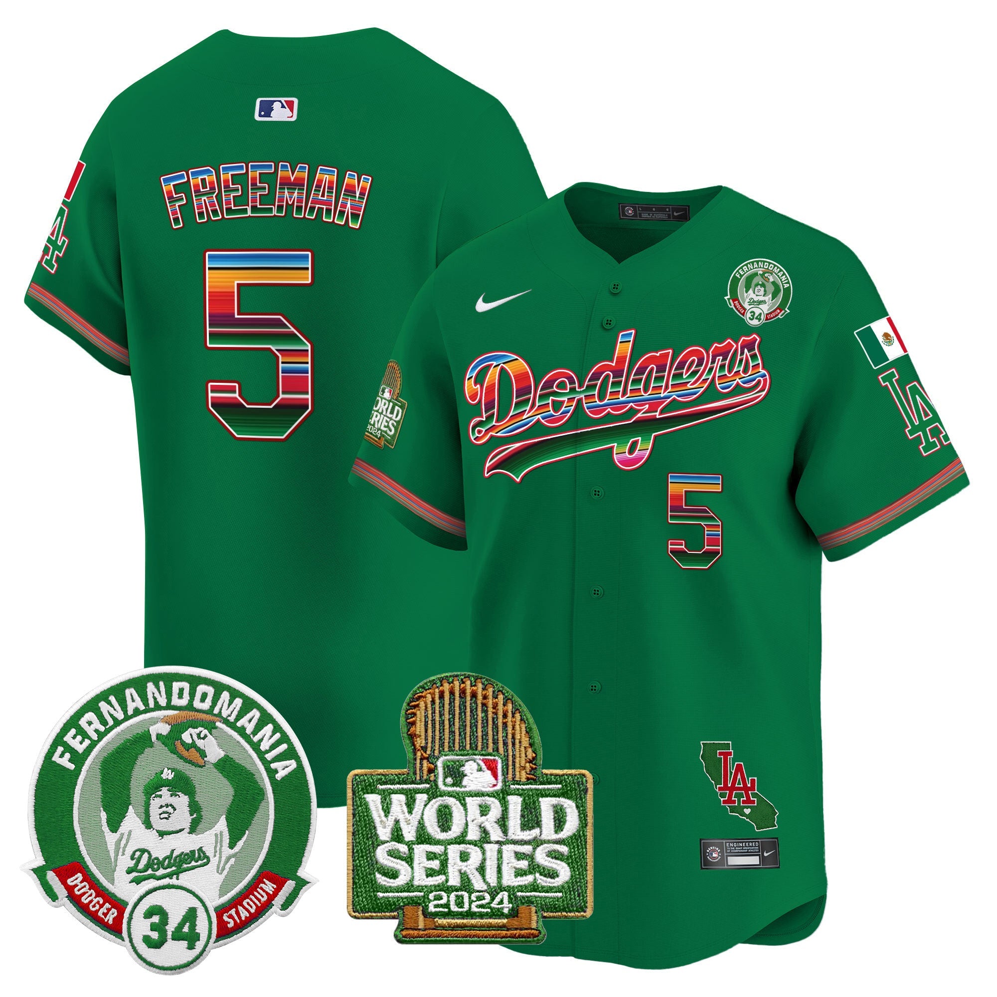 Men’s Mexico Fernando Valenzuela & 2024 World Series Patch Vapor Premier Limited Jersey