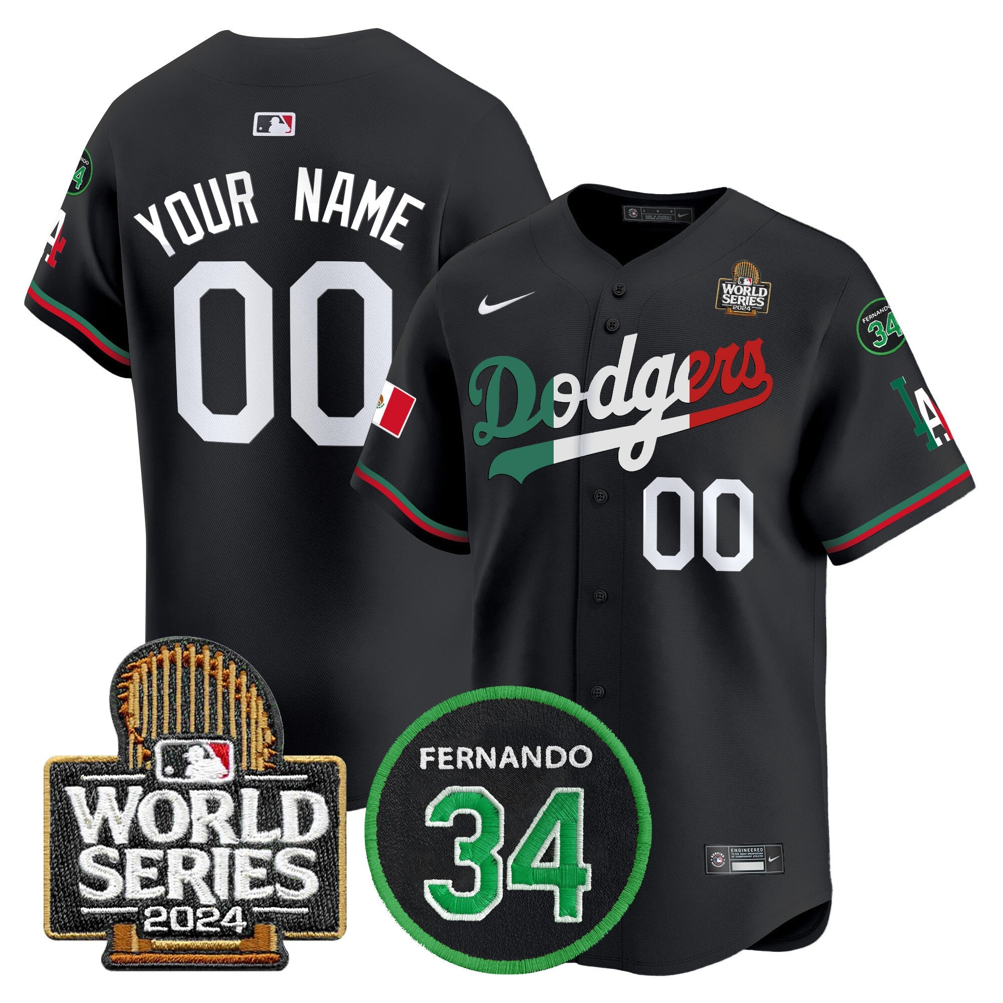 Mexico Fernando Memorial & 2024 World Series Patch Vapor Premier Limited Custom Jersey V3