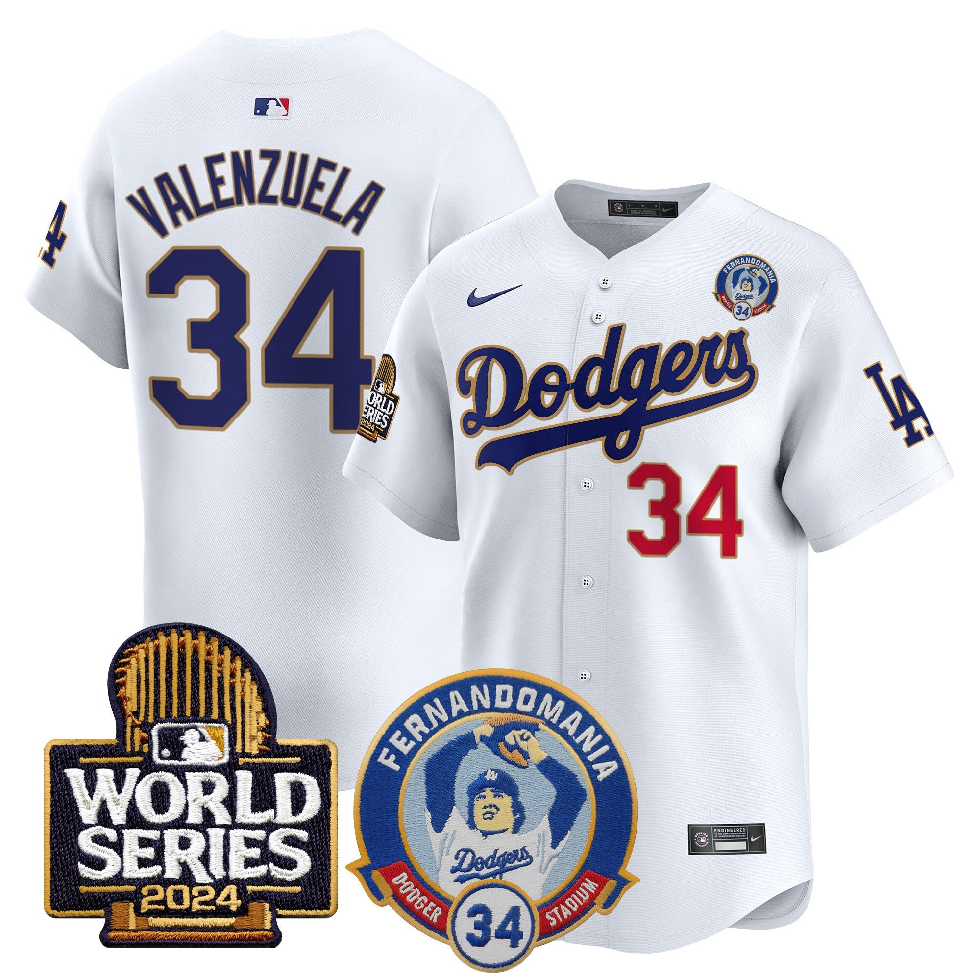 Men’s Fernando Valenzuela & 2024 World Series Patch Vapor Premier Limited Jersey