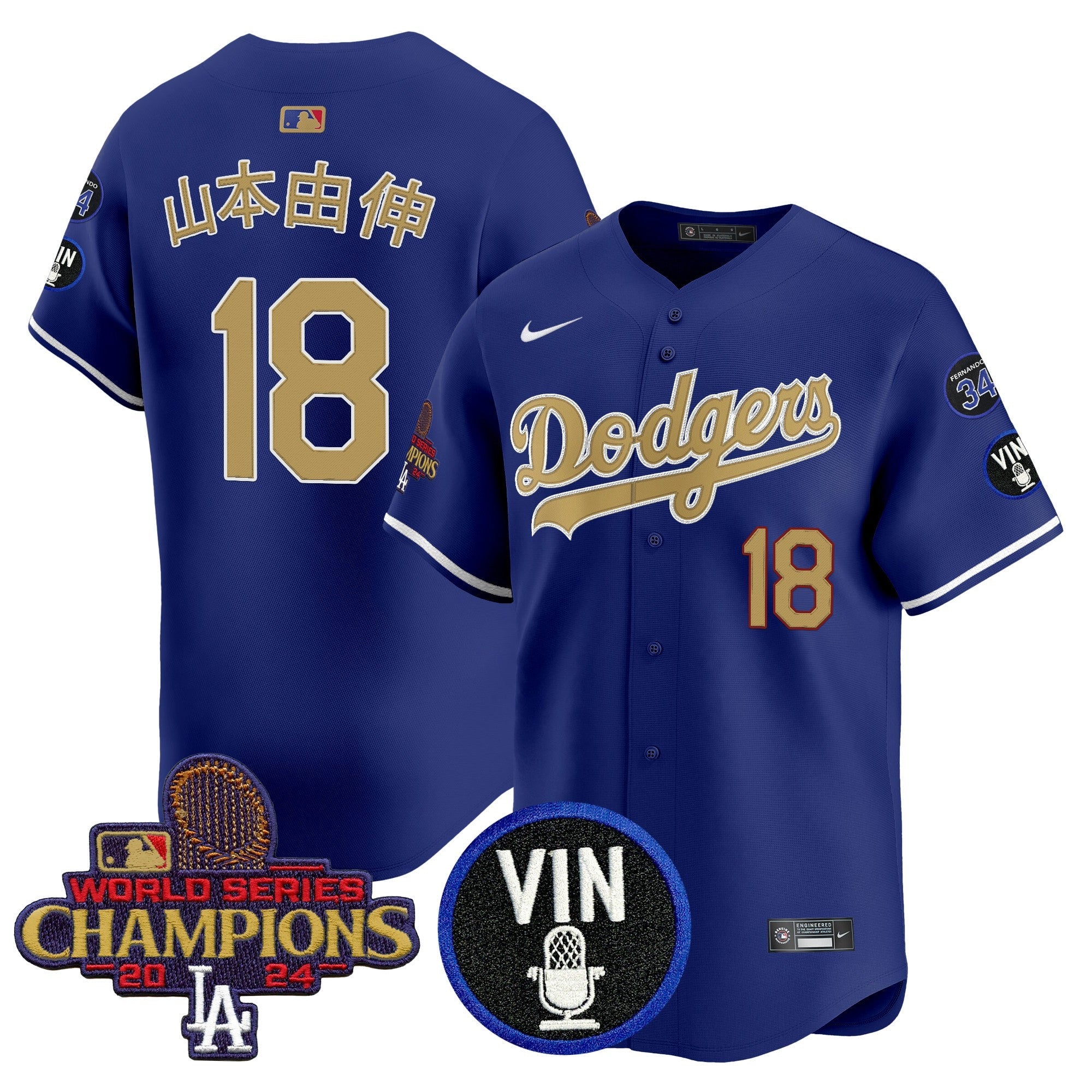 Men’s 2025 Vin Scully & #34 Fernando Patch Gold Vapor Premier Limited Jersey