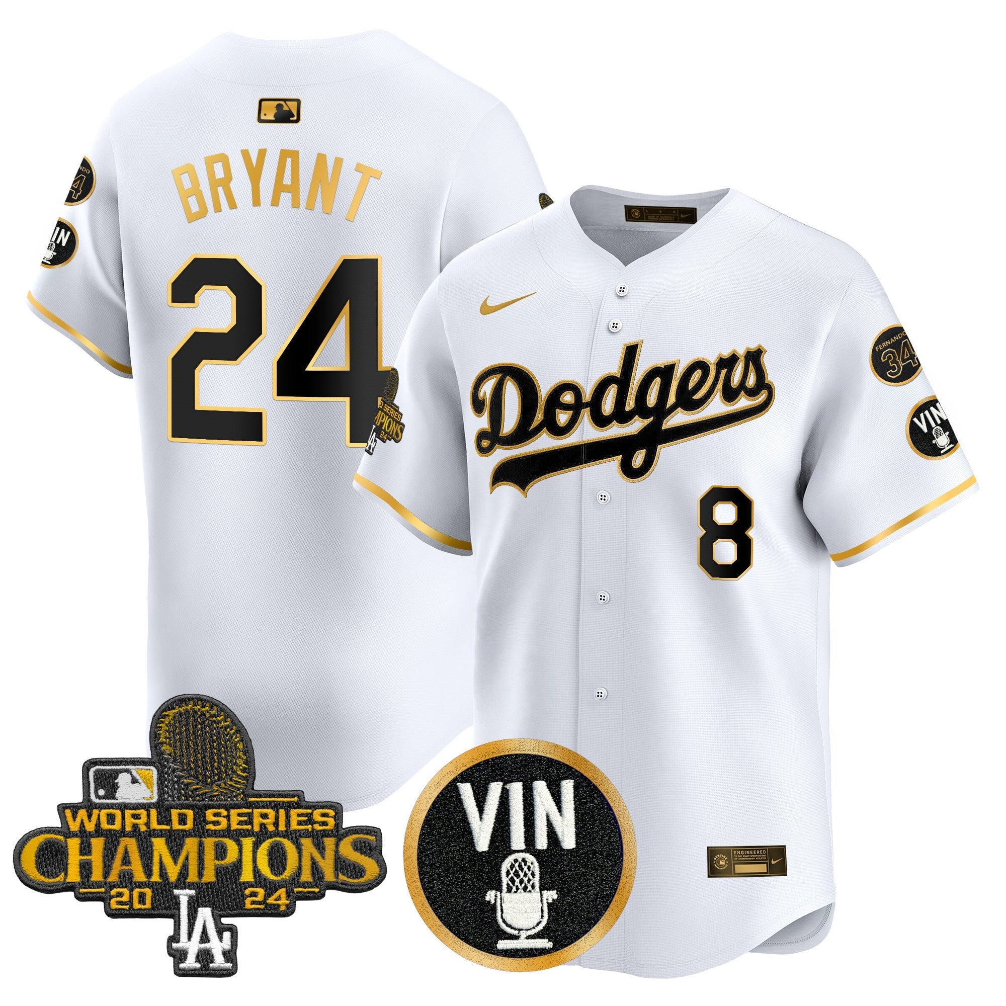 Men’s 2025 Vin Scully & #34 Fernando Patch Gold Vapor Premier Limited Jersey