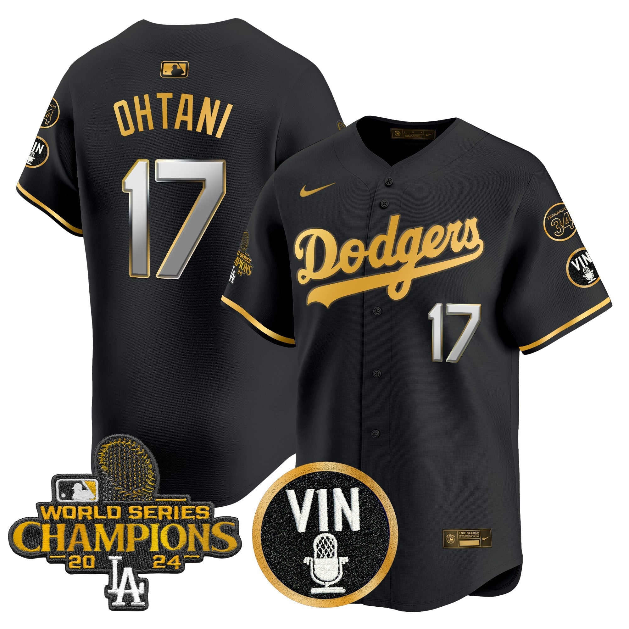 Men’s 2025 Vin Scully & #34 Fernando Patch Gold Vapor Premier Limited Jersey