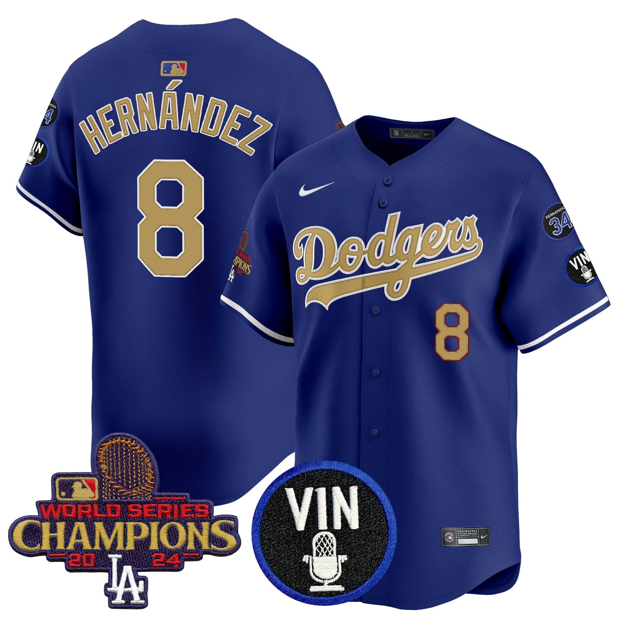 Men’s 2025 Vin Scully & #34 Fernando Patch Gold Vapor Premier Limited Jersey