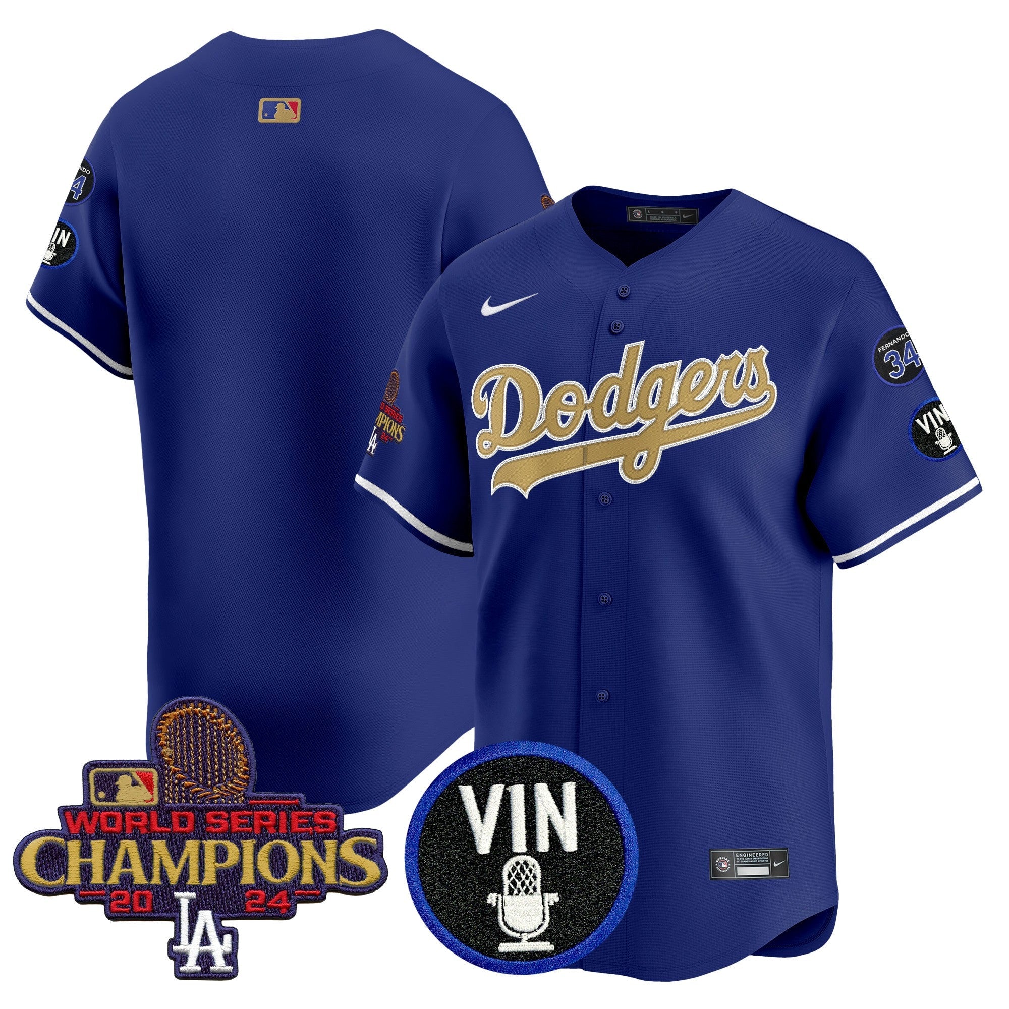 Men’s 2025 Vin Scully & #34 Fernando Patch Gold Vapor Premier Limited Jersey