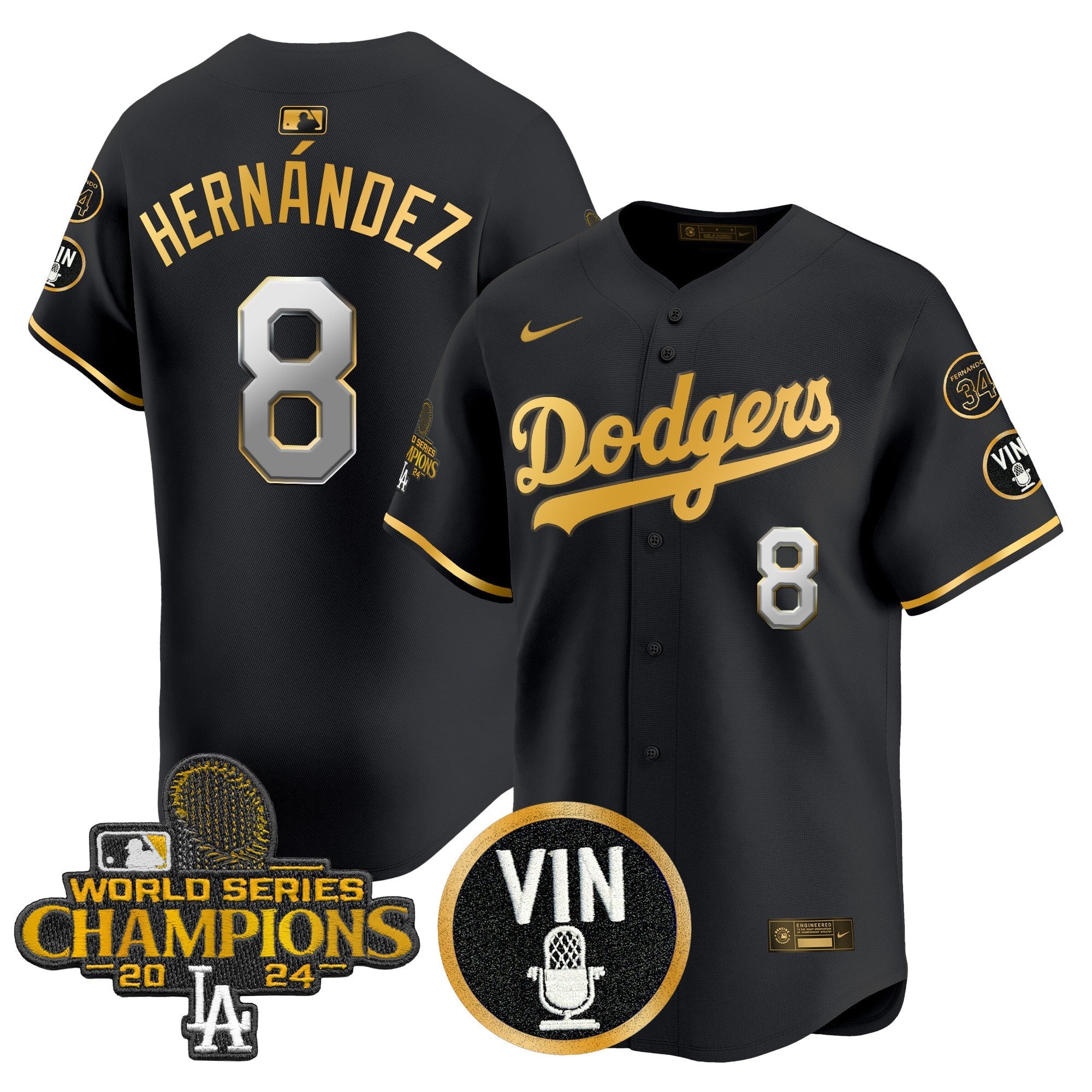 Men’s 2025 Vin Scully & #34 Fernando Patch Gold Vapor Premier Limited Jersey