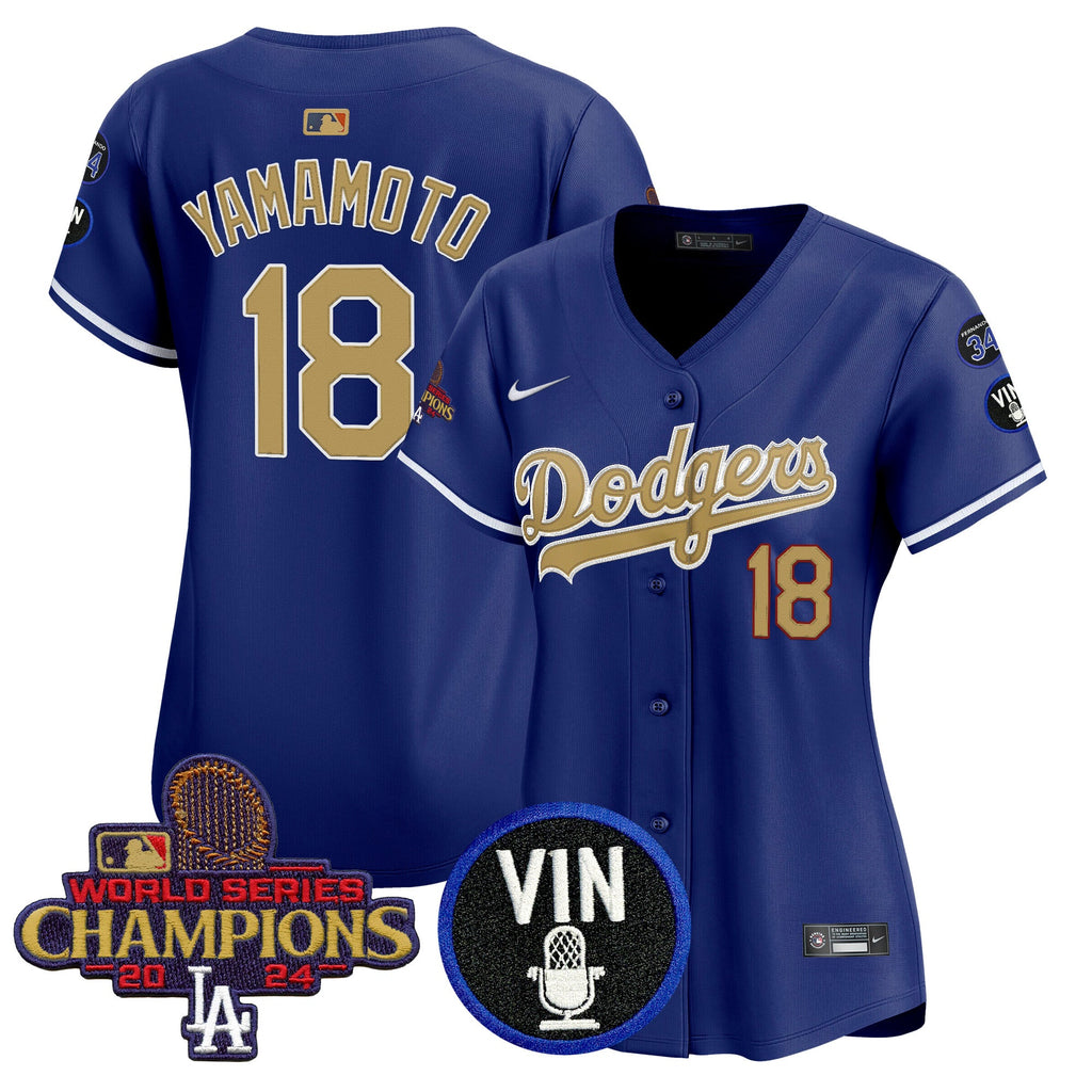 Women’s 2025 Vin Scully & #34 Fernando Patch Gold Vapor Premier Limited Jersey