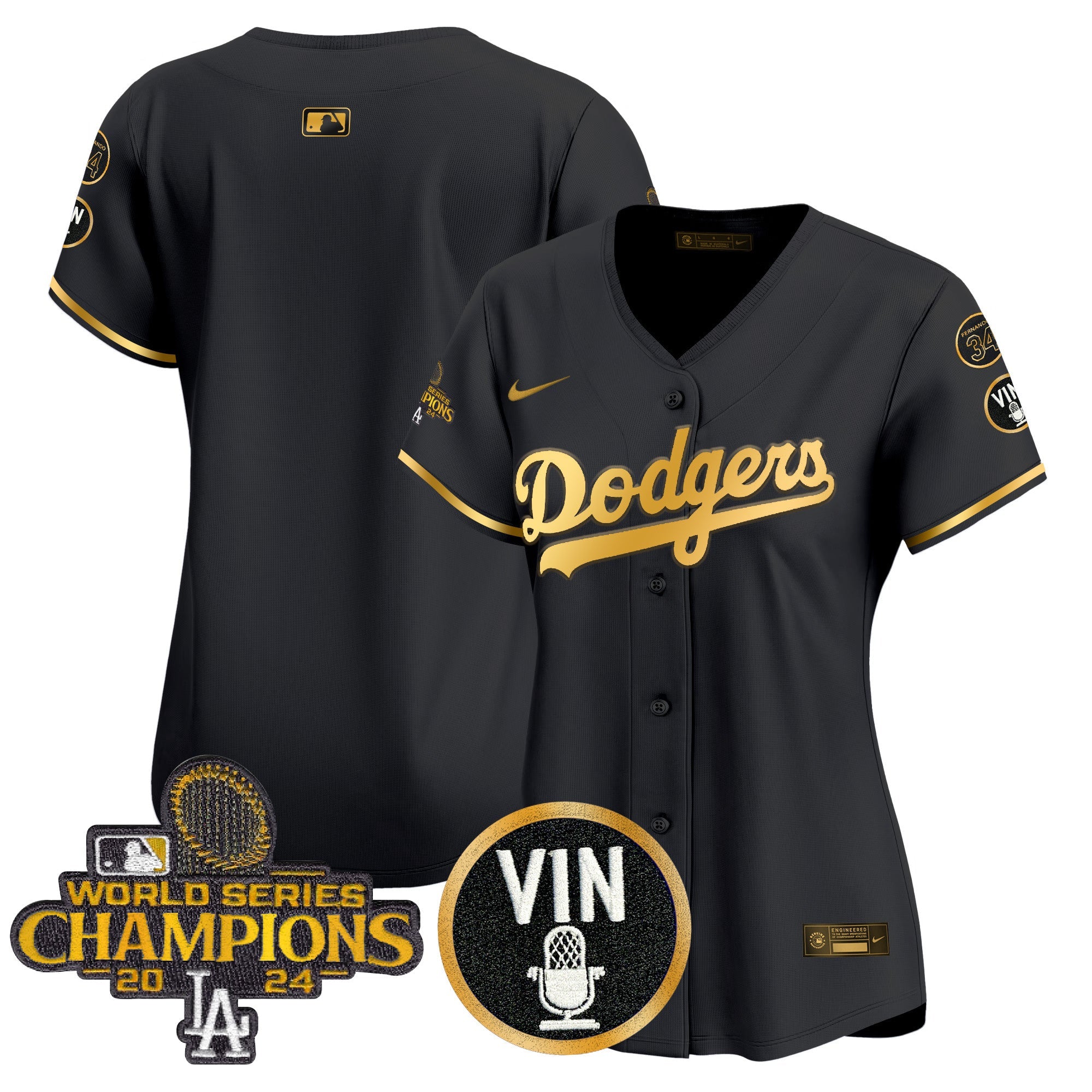 Women’s 2025 Vin Scully & #34 Fernando Patch Gold Vapor Premier Limited Jersey
