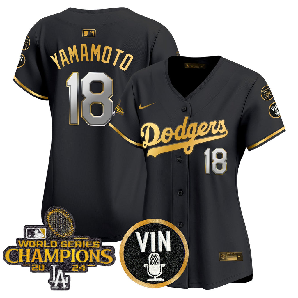 Women’s 2025 Vin Scully & #34 Fernando Patch Gold Vapor Premier Limited Jersey