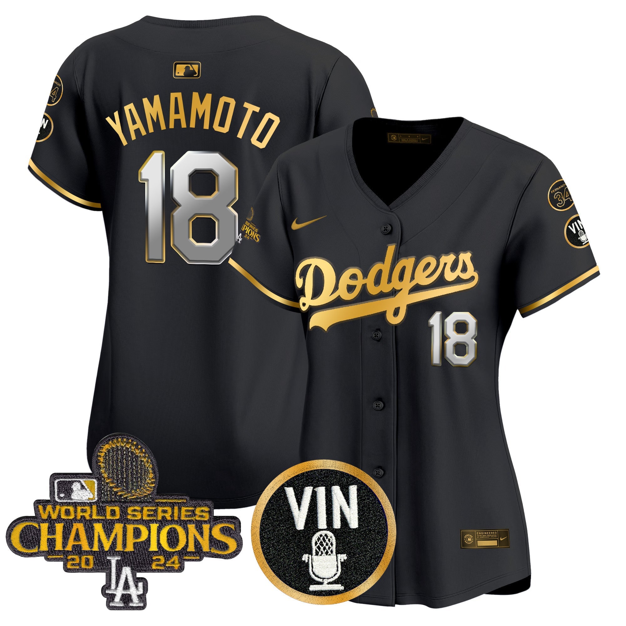 Women’s 2025 Vin Scully & #34 Fernando Patch Gold Vapor Premier Limited Jersey