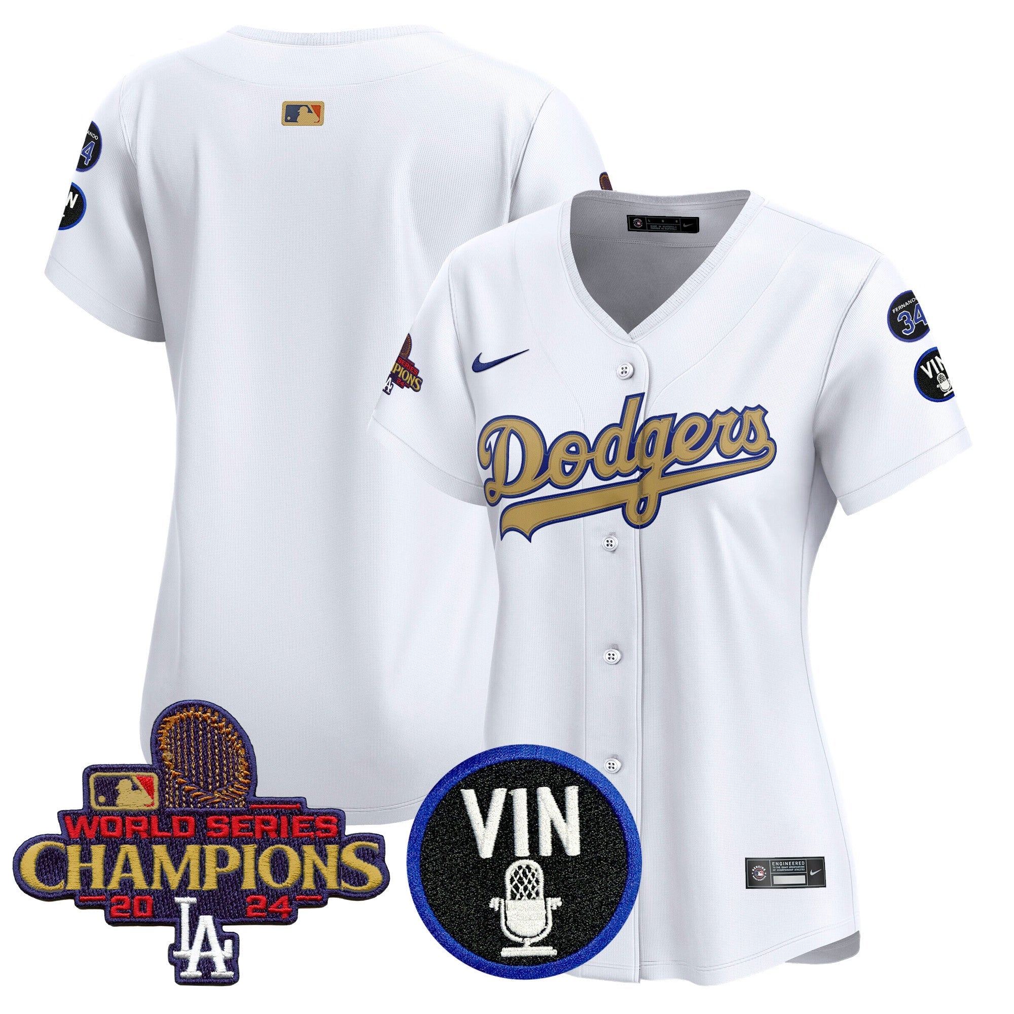 Women’s 2025 Vin Scully & #34 Fernando Patch Gold Vapor Premier Limited Jersey