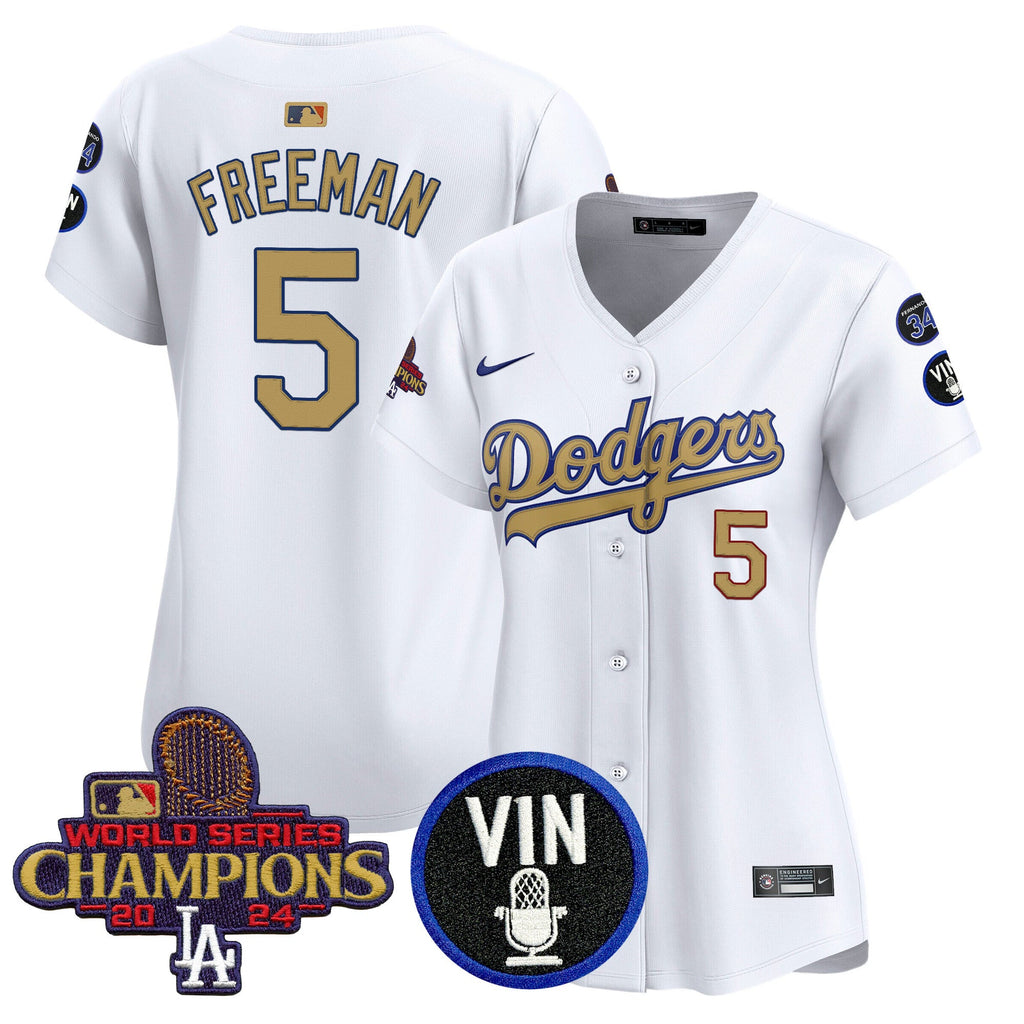 Women’s 2025 Vin Scully & #34 Fernando Patch Gold Vapor Premier Limited Jersey