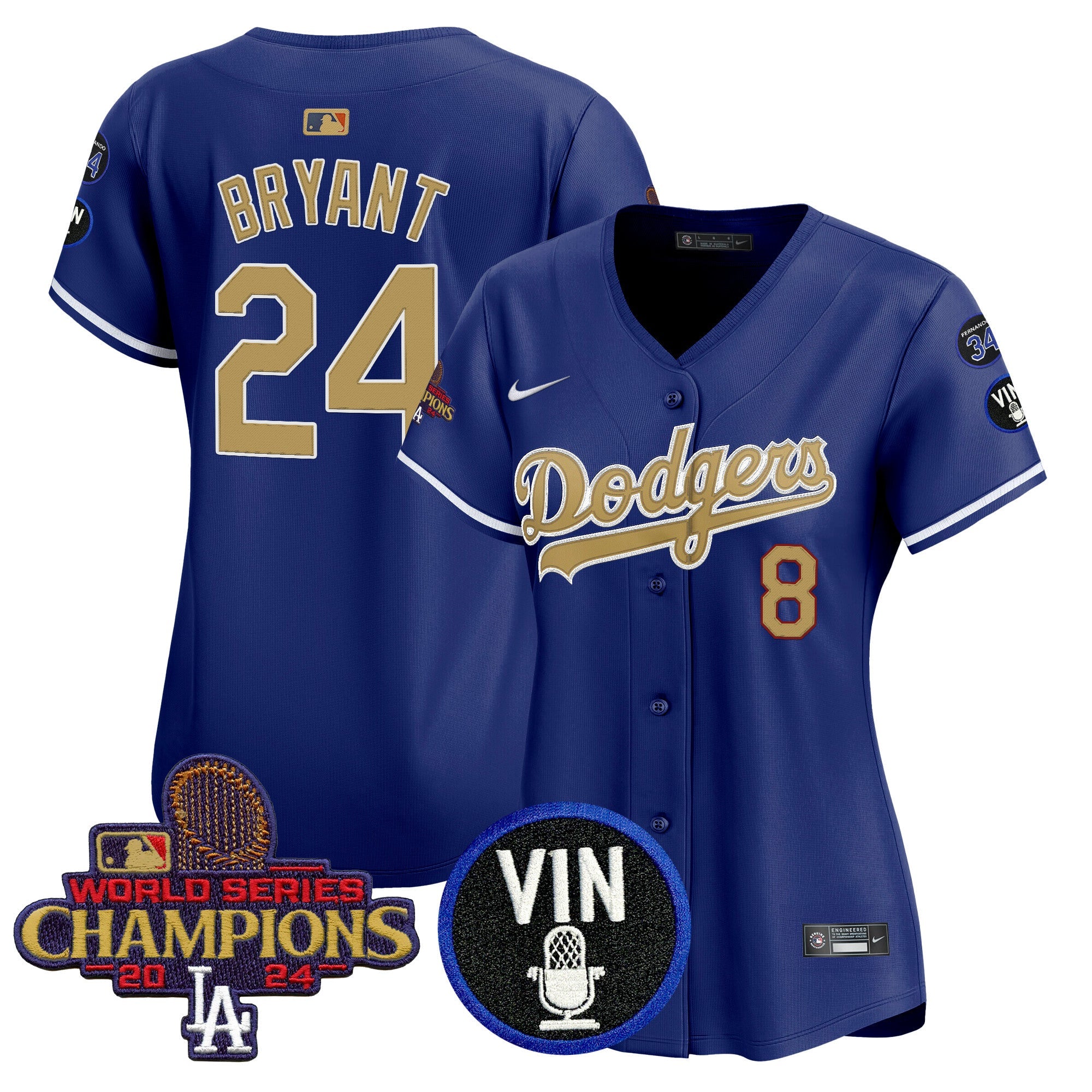 Women’s 2025 Vin Scully & #34 Fernando Patch Gold Vapor Premier Limited Jersey