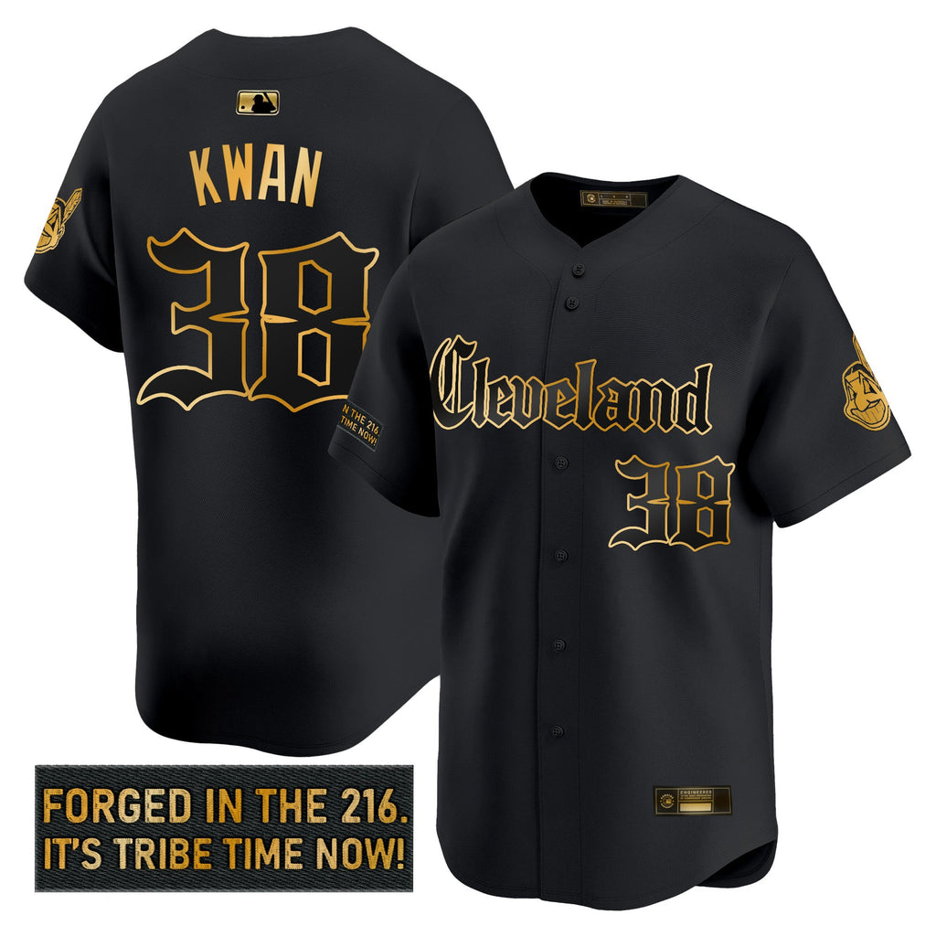 Men’s Cleveland Indians ‘Gothic Iron Edition’ Gold Vapor Premier Limited Jersey