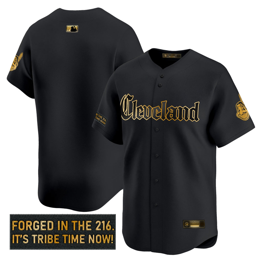 Men’s Cleveland Indians ‘Gothic Iron Edition’ Gold Vapor Premier Limited Jersey