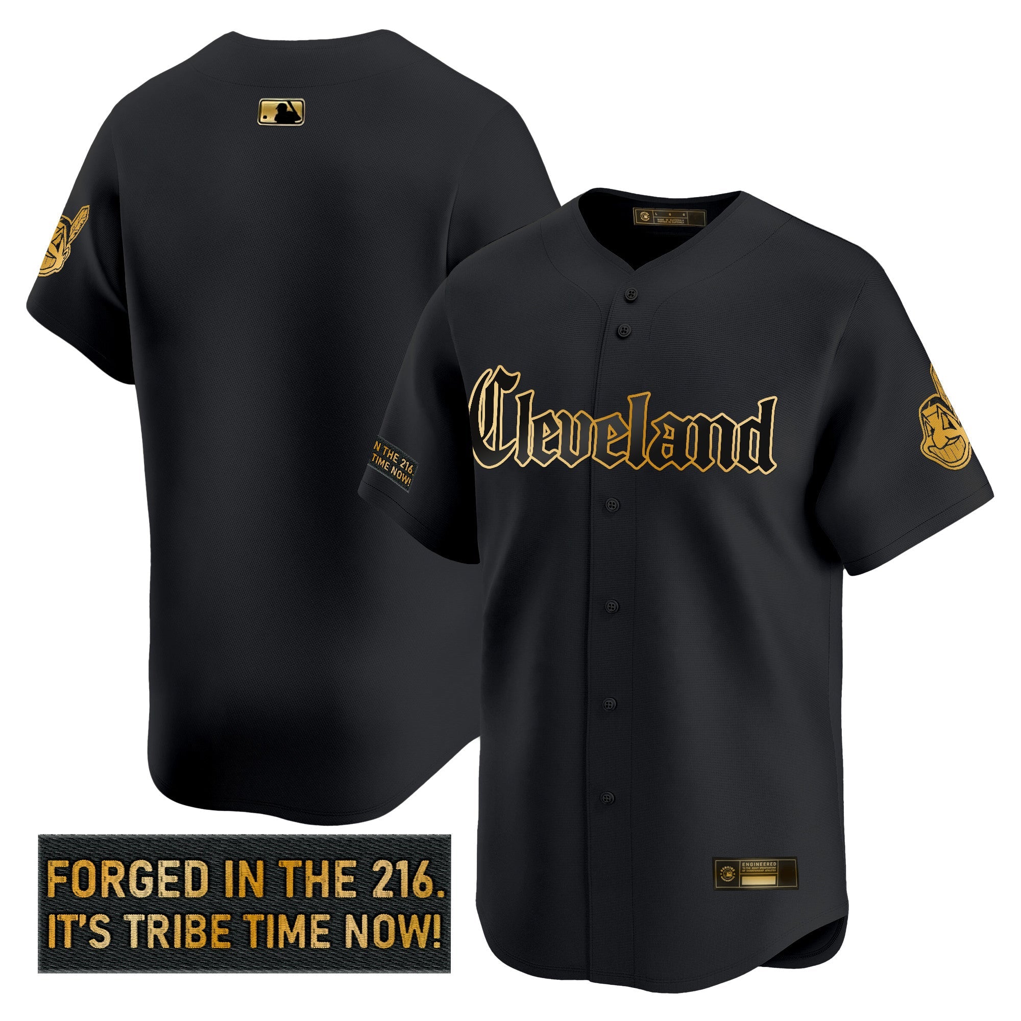 Men’s Cleveland Indians ‘Gothic Iron Edition’ Gold Vapor Premier Limited Jersey