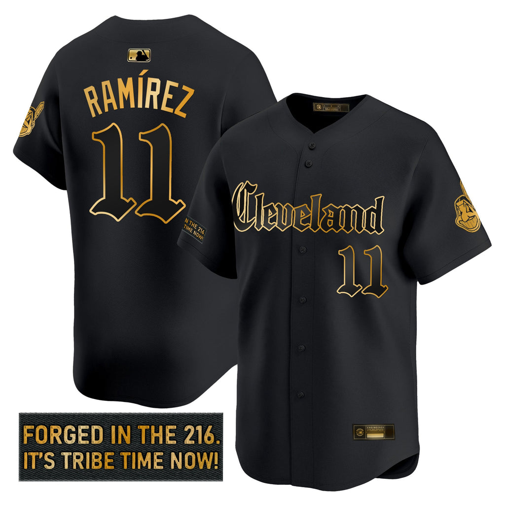 Men’s Cleveland Indians ‘Gothic Iron Edition’ Gold Vapor Premier Limited Jersey