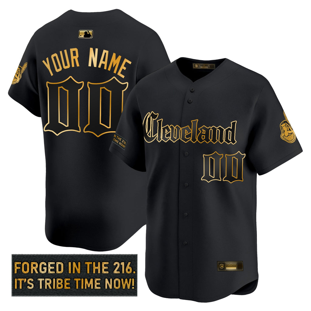 Cleveland Indians ‘Gothic Iron Edition’ Gold Vapor Premier Limited Custom Jersey