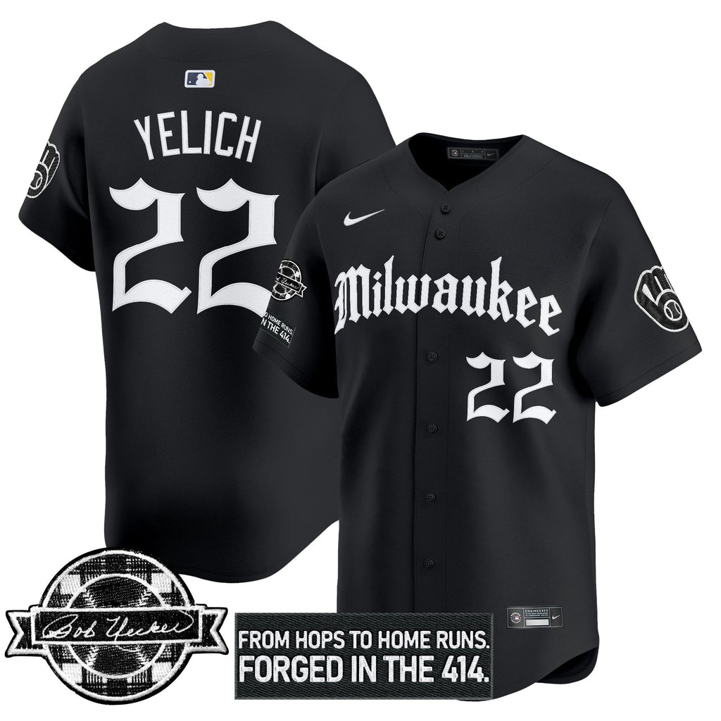 Men’s Milwaukee Bob Uecker Patch Vapor Premier Limited Jersey – Gothic Edition
