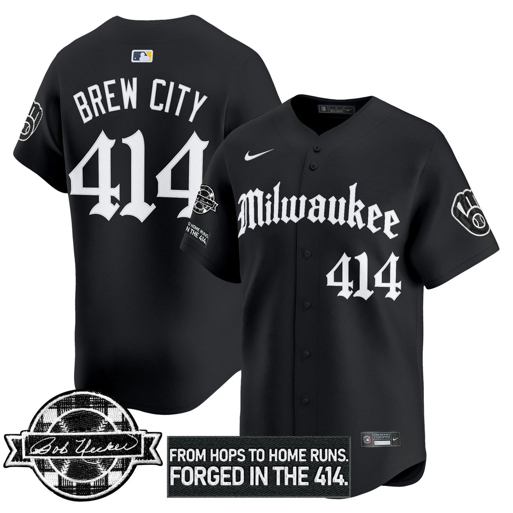 Men’s Milwaukee Bob Uecker Patch Vapor Premier Limited Jersey – Gothic Edition