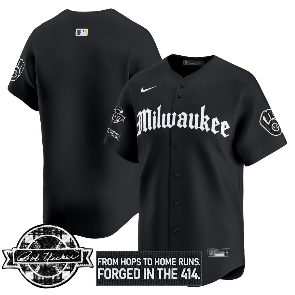 Men’s Milwaukee Bob Uecker Patch Vapor Premier Limited Jersey – Gothic Edition