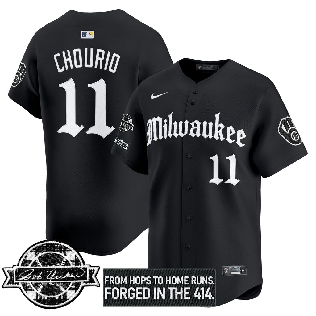 Men’s Milwaukee Bob Uecker Patch Vapor Premier Limited Jersey – Gothic Edition