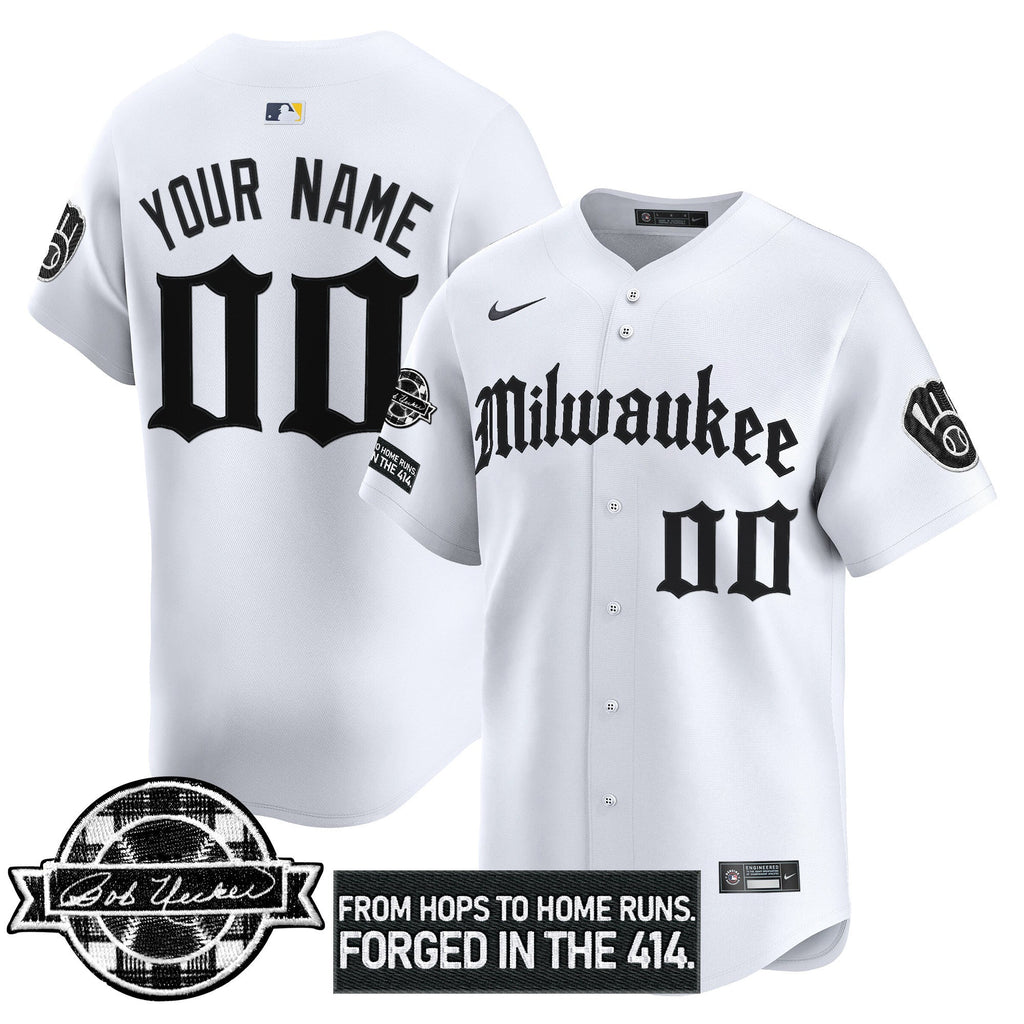 Milwaukee Bob Uecker Patch Vapor Premier Limited Custom Jersey – Gothic Edition