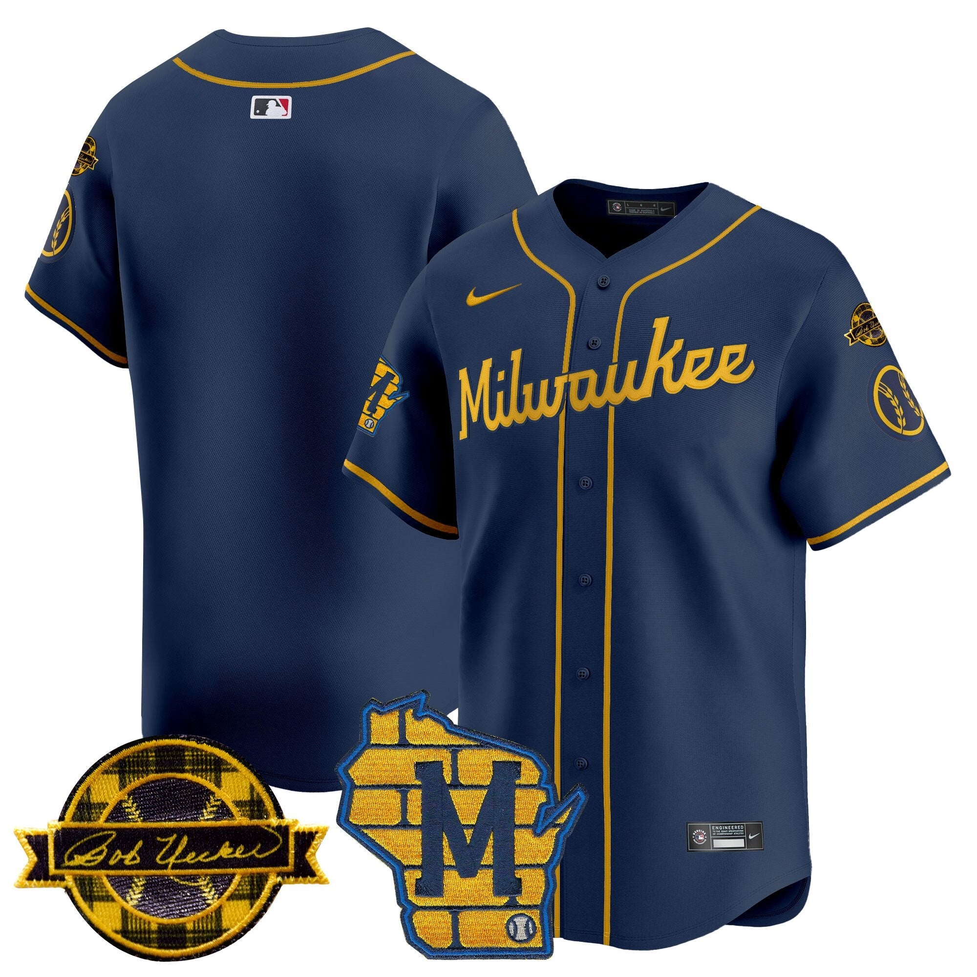 Men’s Milwaukee Home & Bob Uecker Patch Vapor Premier Limited Jersey