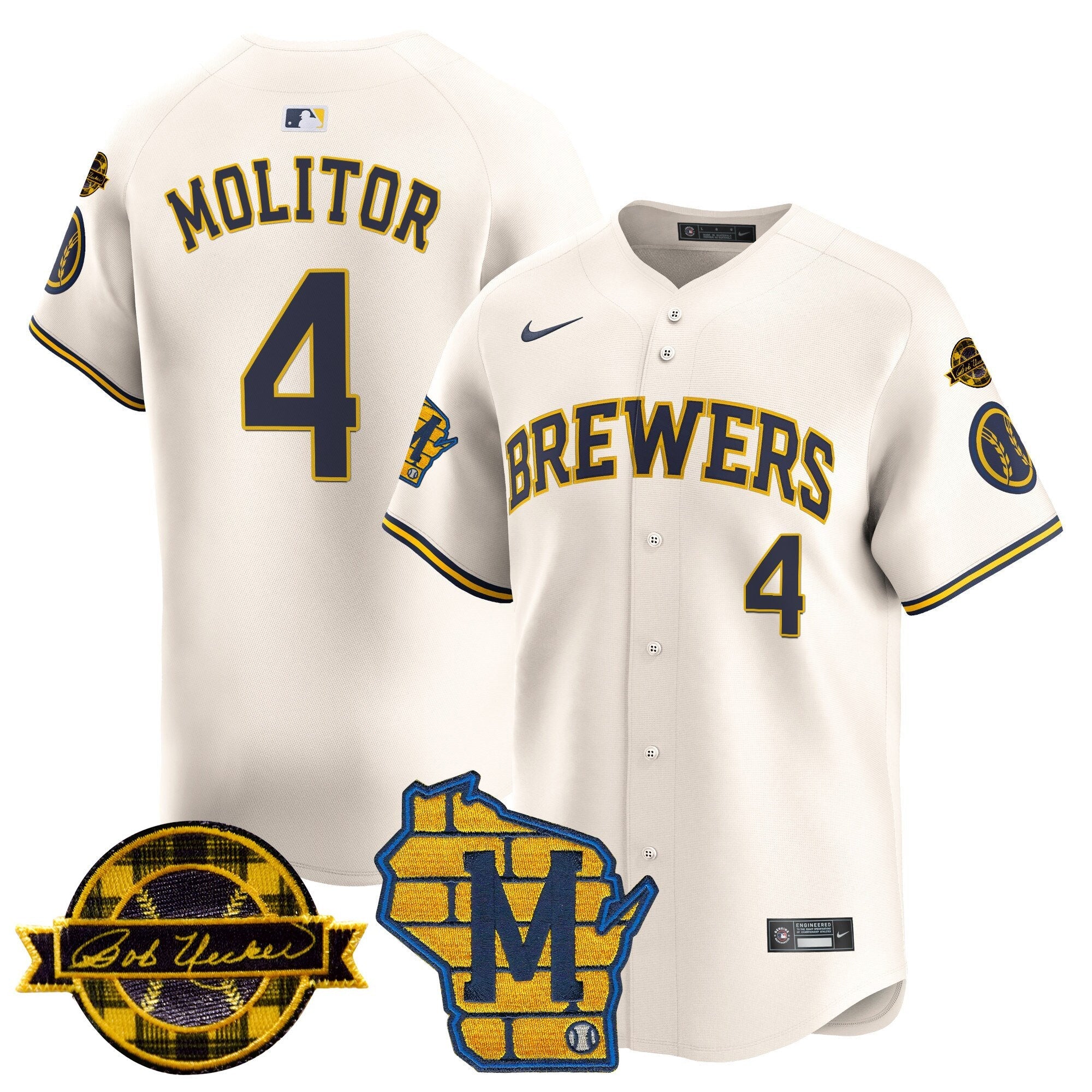 Men’s Milwaukee Home & Bob Uecker Patch Vapor Premier Limited Jersey