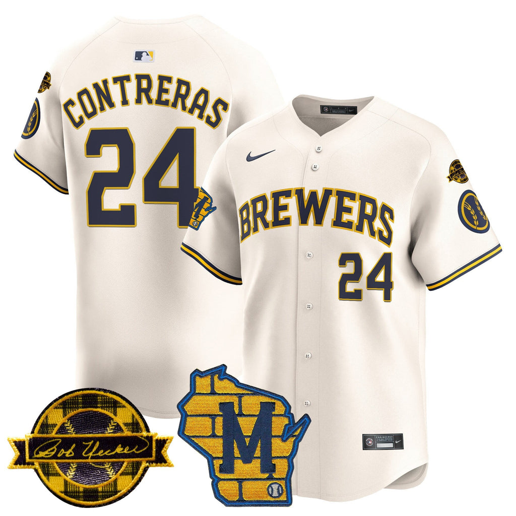 Men’s Milwaukee Home & Bob Uecker Patch Vapor Premier Limited Jersey