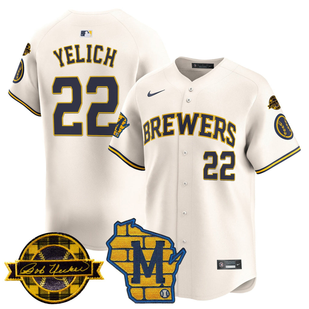 Men’s Milwaukee Home & Bob Uecker Patch Vapor Premier Limited Jersey
