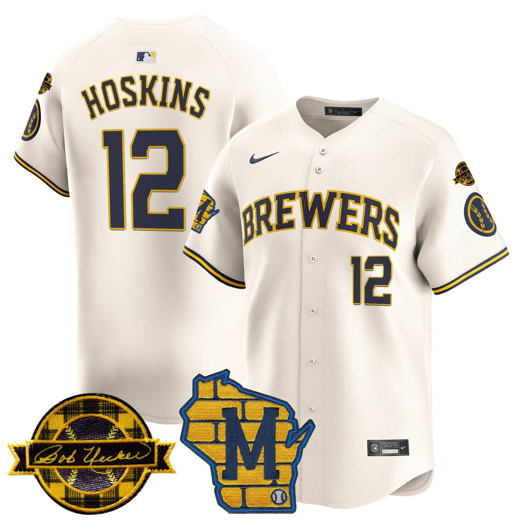 Men’s Milwaukee Home & Bob Uecker Patch Vapor Premier Limited Jersey