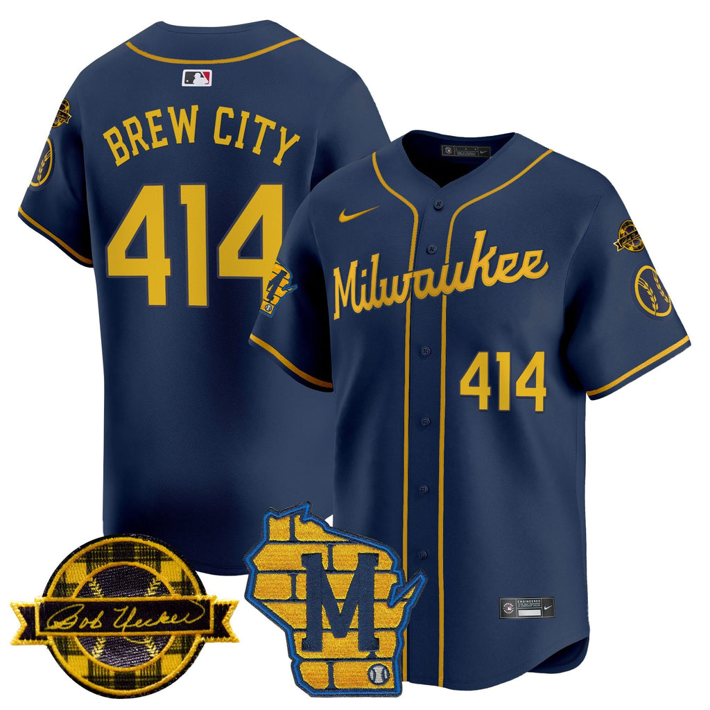 Men’s Milwaukee Home & Bob Uecker Patch Vapor Premier Limited Jersey