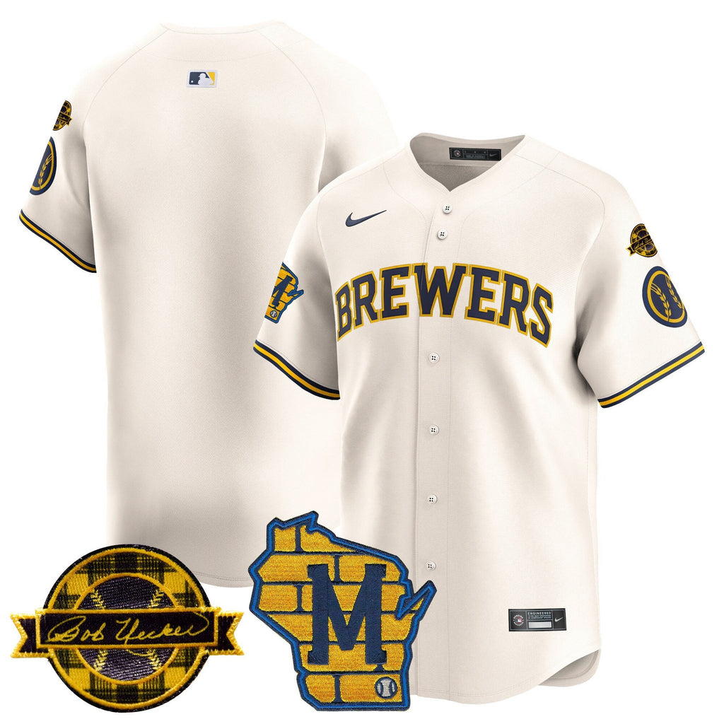 Men’s Milwaukee Home & Bob Uecker Patch Vapor Premier Limited Jersey