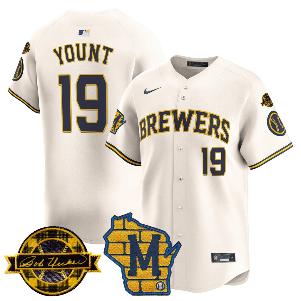 Men’s Milwaukee Home & Bob Uecker Patch Vapor Premier Limited Jersey