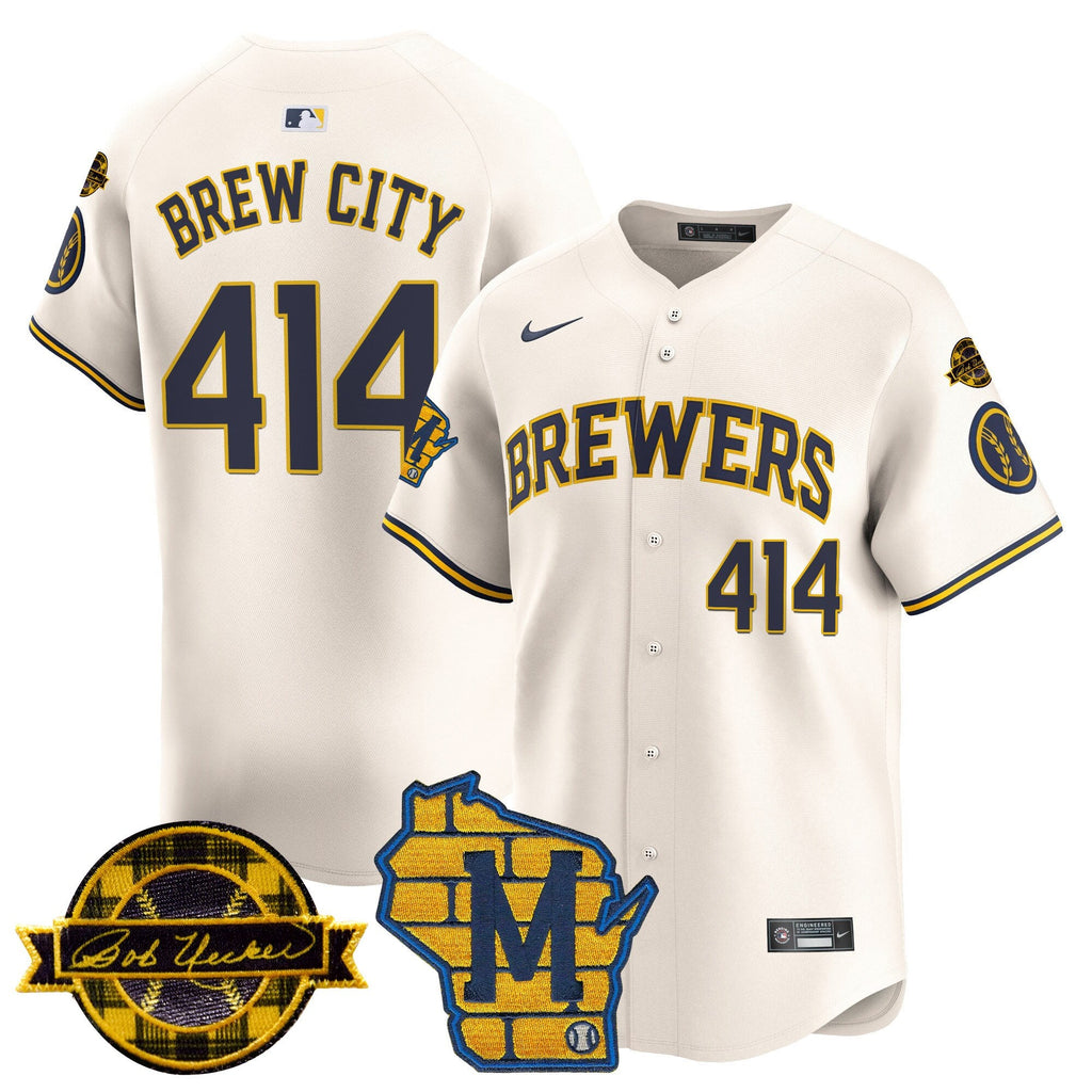 Men’s Milwaukee Home & Bob Uecker Patch Vapor Premier Limited Jersey