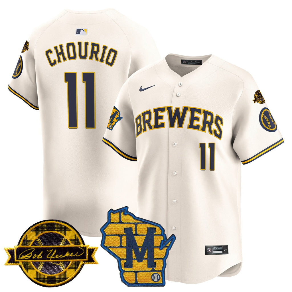 Men’s Milwaukee Home & Bob Uecker Patch Vapor Premier Limited Jersey