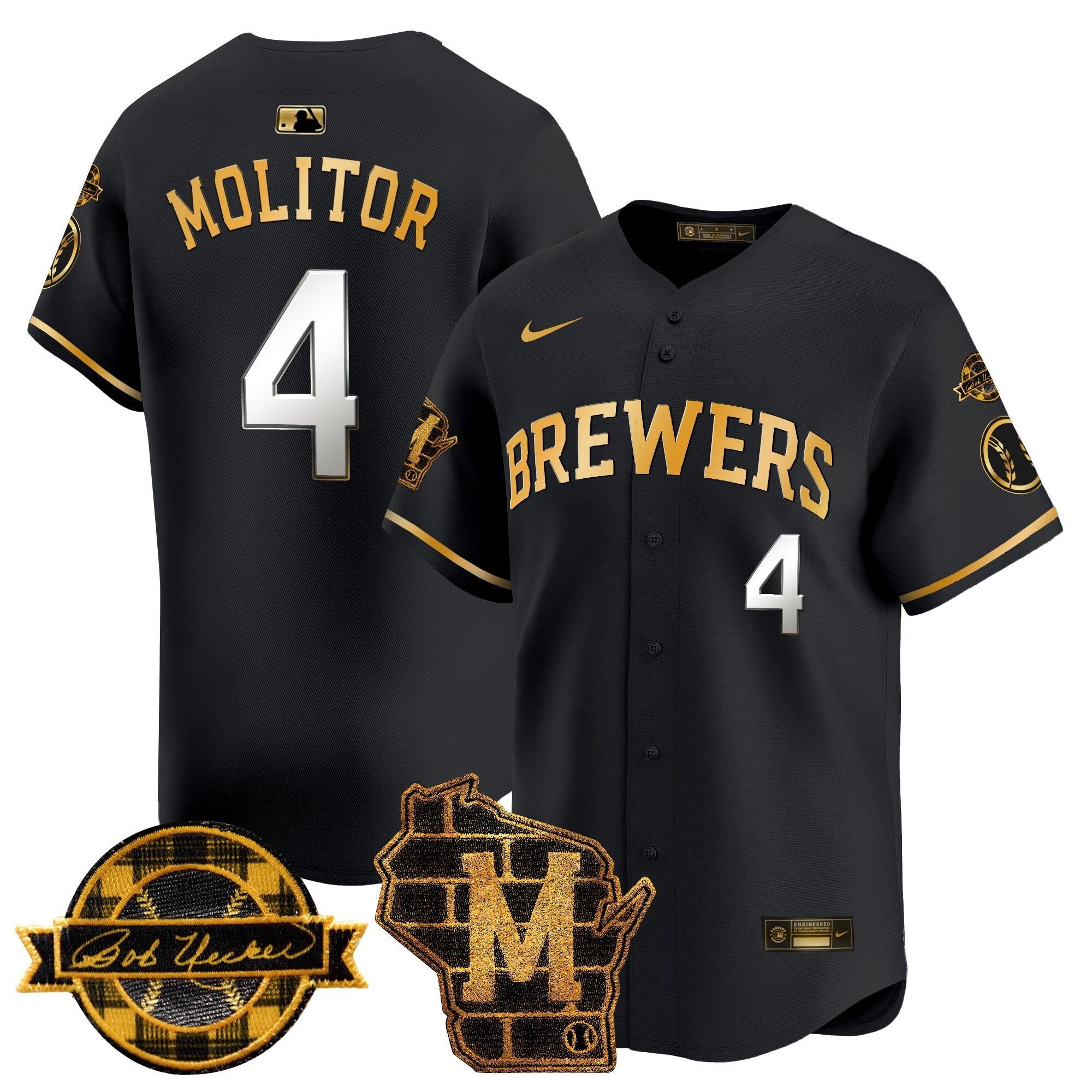 Men’s Milwaukee Home & Bob Uecker Patch Vapor Premier Limited Jersey