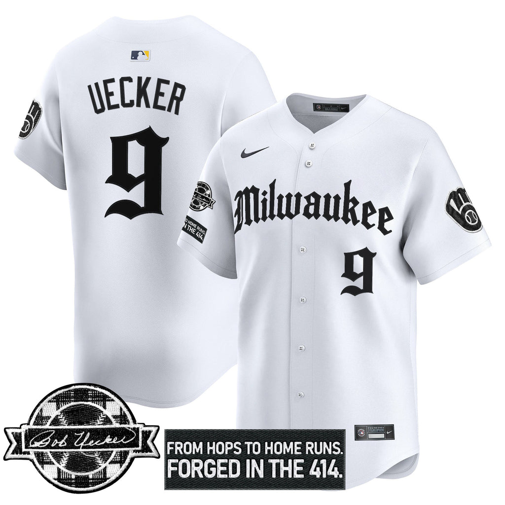 Men’s Milwaukee Bob Uecker Patch Vapor Premier Limited Jersey – Gothic Edition