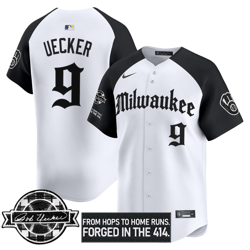 Men’s Milwaukee Bob Uecker Patch Vapor Premier Limited Jersey – Gothic Edition