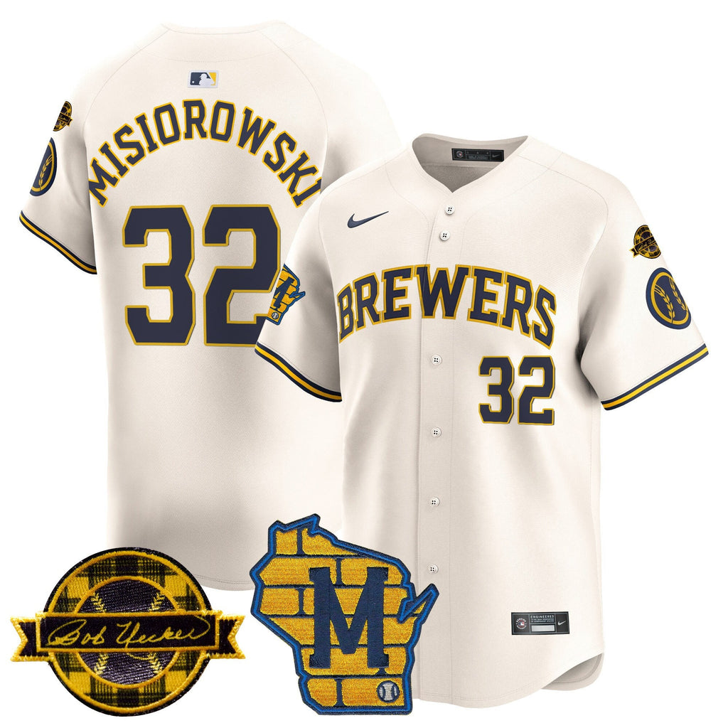Men’s Milwaukee Home & Bob Uecker Patch Vapor Premier Limited Jersey