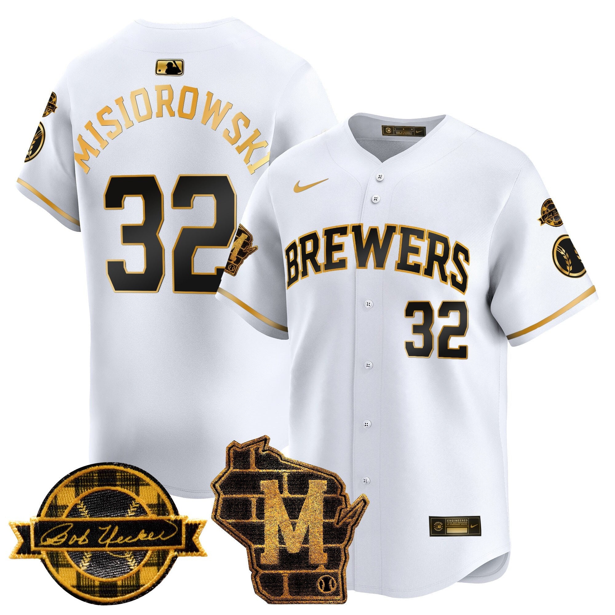 Men’s Milwaukee Home & Bob Uecker Patch Vapor Premier Limited Jersey