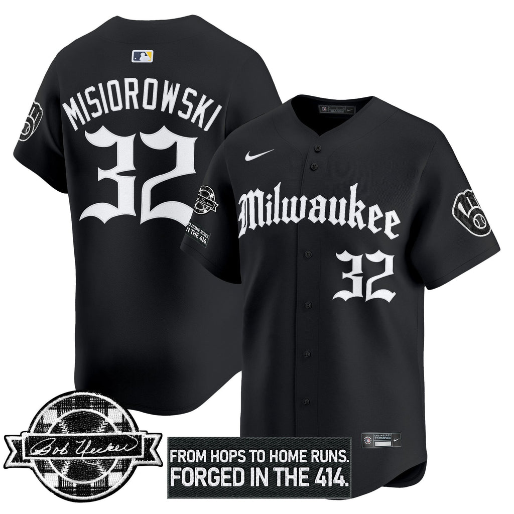 Men’s Milwaukee Bob Uecker Patch Vapor Premier Limited Jersey – Gothic Edition
