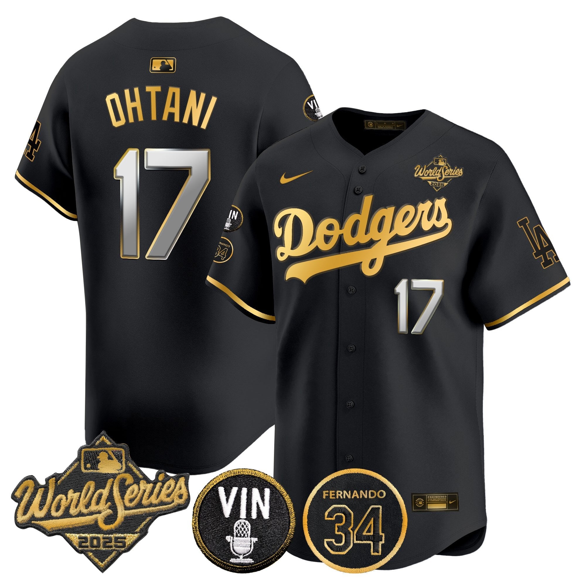 Men’s 2025 World Series Vapor Premier Limited Jersey – Vin Scully & Fernando Patch