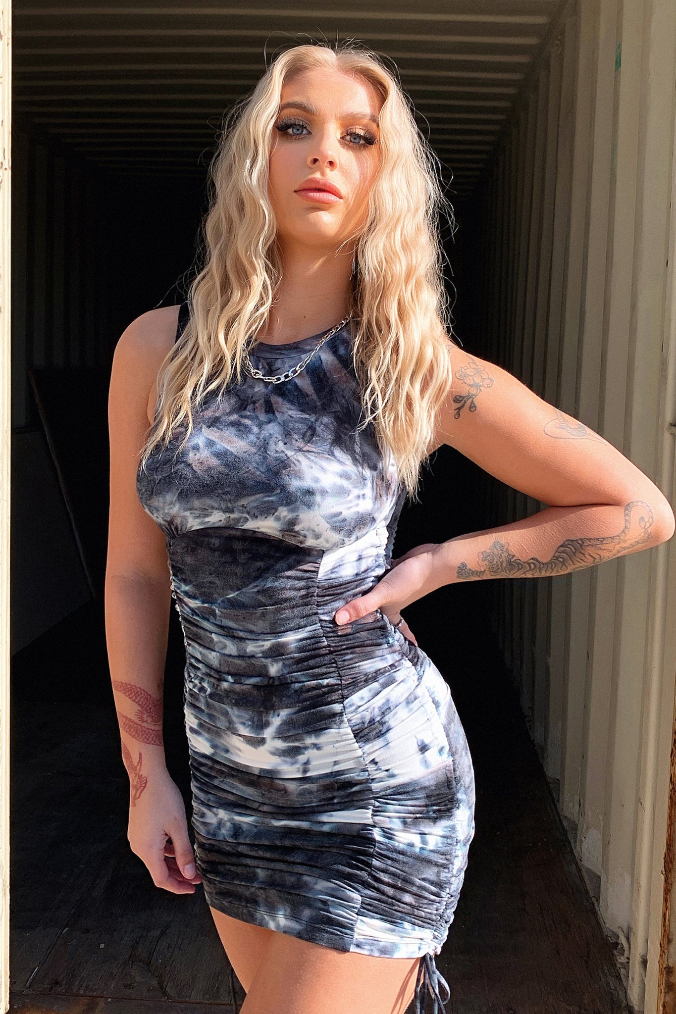 Starburst Dress - Black/White Tie Dye