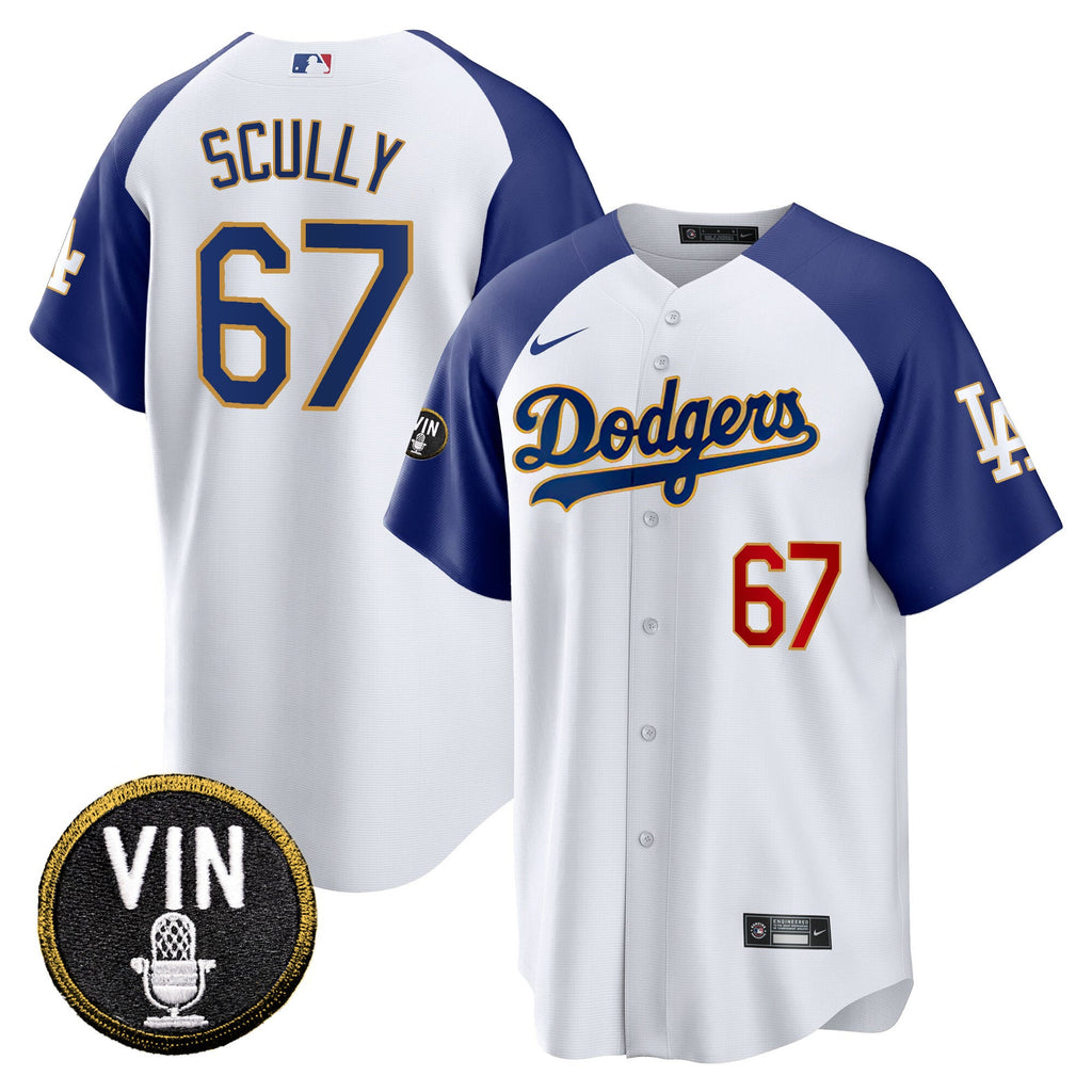 Men’s Vin Scully Patch Cool Base Gold Trim Jersey V2