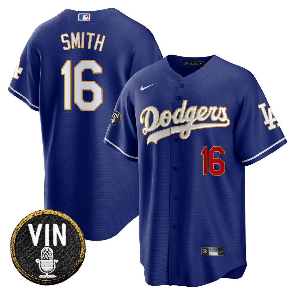 Men’s Vin Scully Patch Cool Base Gold Trim Jersey V2
