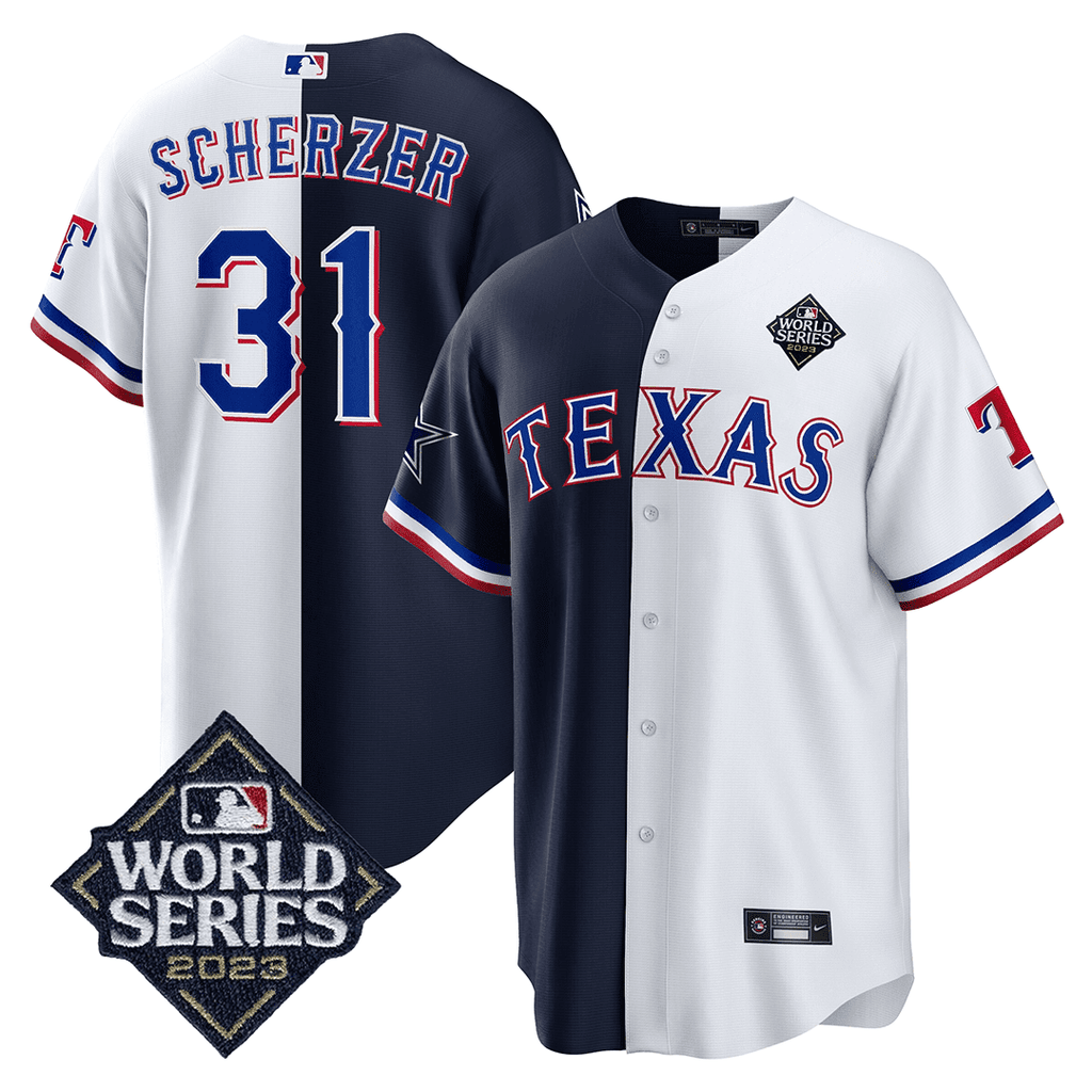 Men’s Split Rangers – 2023 World Series Patch Cool Base Jersey
